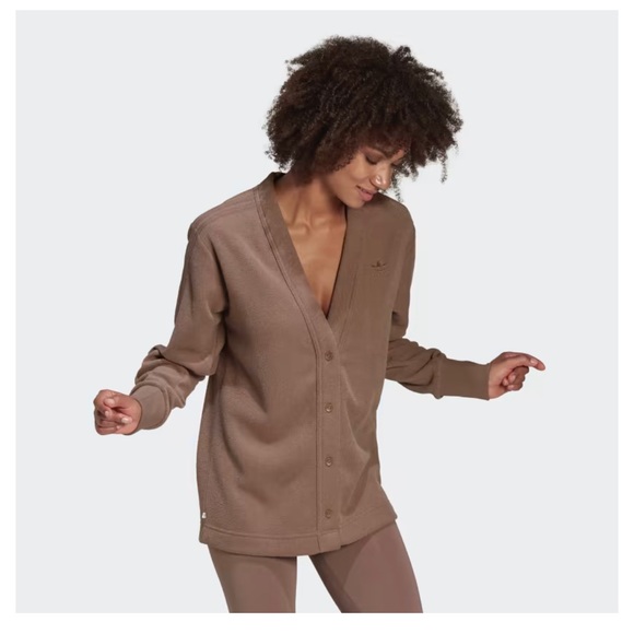 adidas Sweaters - Adidas Winter Ease Cardigan Sweater Womens Large Brown Terry Cloth Street Wear